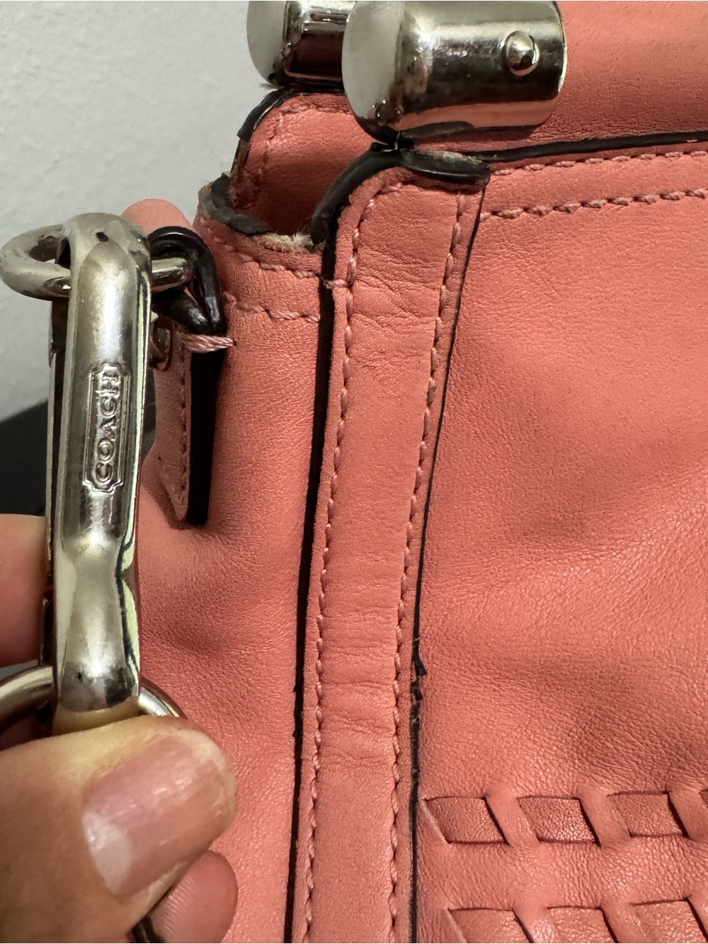 Coach Madison(Maggie) woven Leather Tote/Satchel - Coral Pink - Picture 12 of 16